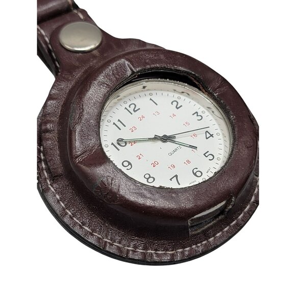 Quartz Pocket Watch Vintage Silver Tone Leather Carrying Case 48mm Open Face - Picture 10 of 10